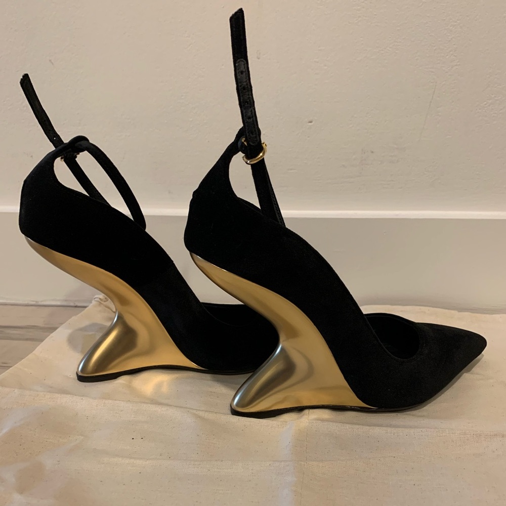 Ferragamo black velvet pumps